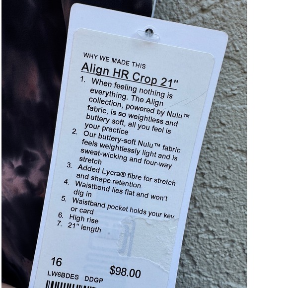 Lululemon NEW Black Crop Leggings Tye Dye Align Athleisure Workout Yoga - Picture 4 of 8